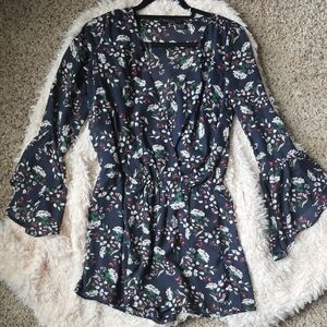 Navy Floral Romper with Bell Sleeves